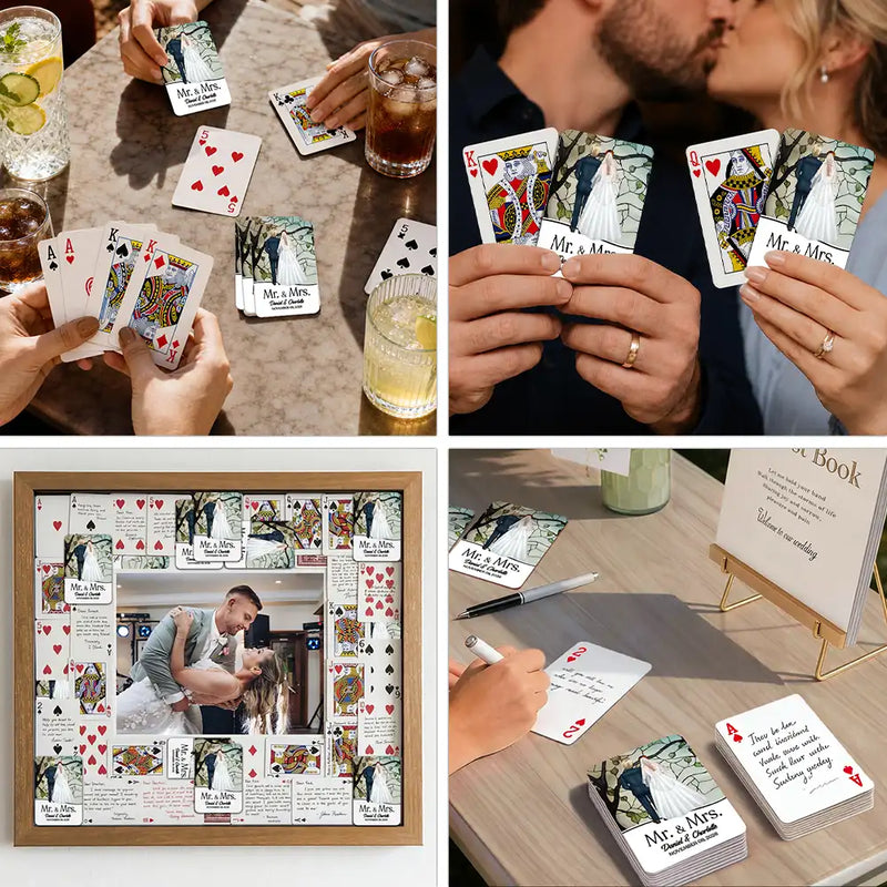 Pet Couple,Romantic,Pet Lovers,Gift For Couples,Wedding,Vector,Custom Text - Mr & Mrs Wedding Signing Book - Personalized Playing Cards