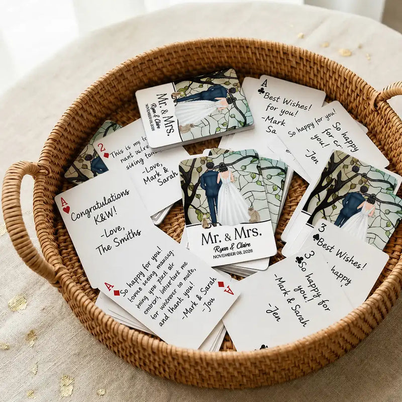 Pet Couple,Romantic,Pet Lovers,Gift For Couples,Wedding,Vector,Custom Text - Mr & Mrs Wedding Signing Book - Personalized Playing Cards