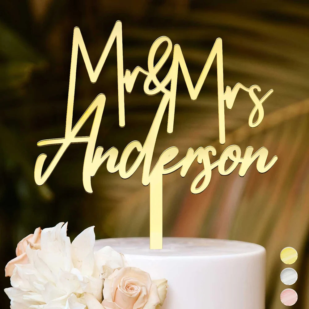 Wedding Anniversary,Gift For Couples,Gift For Husband,Gift For Wife,Happy,Art Design - Mr & Mrs Wedding, Anniversary Gift - Personalized Cake Topper