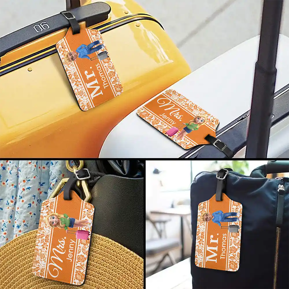 Gift For Couples,Gift For Husband,Gift For Wife,Gift For Boyfriend,Gift For Girlfriend,Funny,Travel - Mr and Mrs Travel - Personalized Combo 2 Luggage Tags