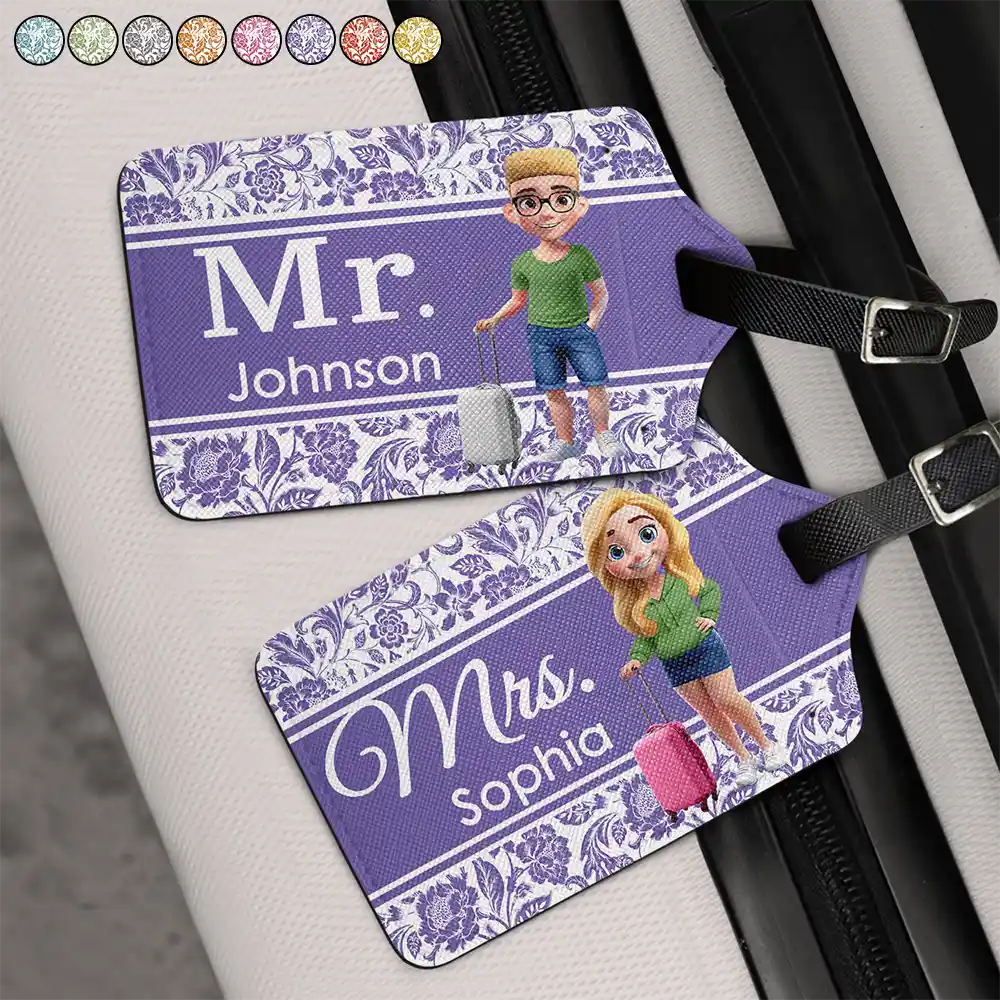 Gift For Couples,Gift For Husband,Gift For Wife,Gift For Boyfriend,Gift For Girlfriend,Funny,Travel - Mr and Mrs Travel - Personalized Combo 2 Luggage Tags