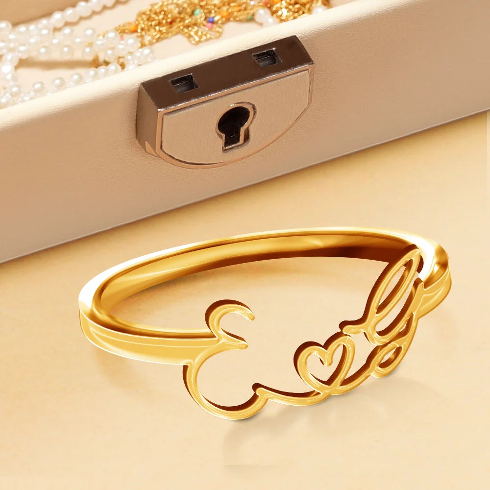 Gift For Wife,Gift For Girlfriend,Gift For Yourself,Gift For Women,Gift For Sibling,Gift For Sisters,Gift For Bestie,Love,Gift For Mother,Gift For Grandma - Multiple Initials With Heart - Personalized Custom Shaped Ring