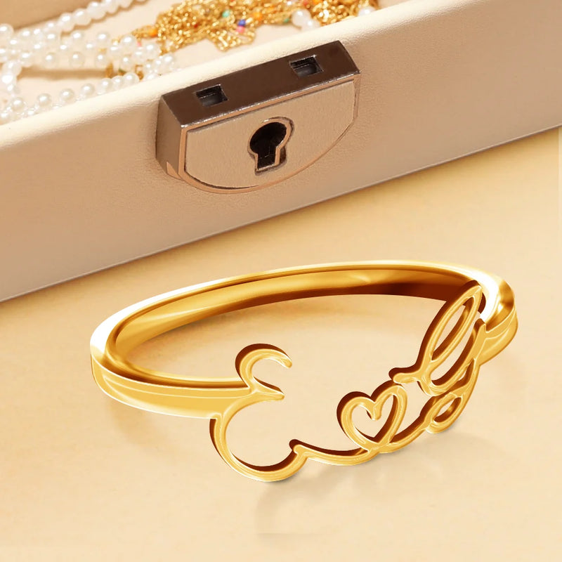 Gift For Wife,Gift For Girlfriend,Gift For Yourself,Gift For Women,Gift For Sibling,Gift For Sisters,Gift For Bestie,Love,Gift For Mother,Gift For Grandma - Multiple Initials With Heart - Personalized Custom Shaped Ring