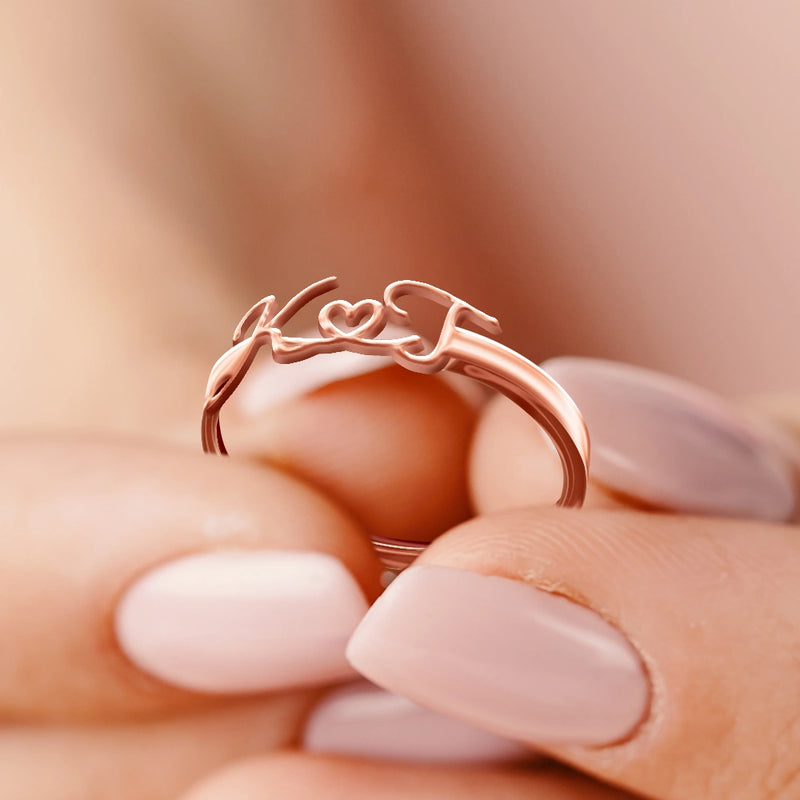 Gift For Wife,Gift For Girlfriend,Gift For Yourself,Gift For Women,Gift For Sibling,Gift For Sisters,Gift For Bestie,Love,Gift For Mother,Gift For Grandma - Multiple Initials With Heart - Personalized Custom Shaped Ring
