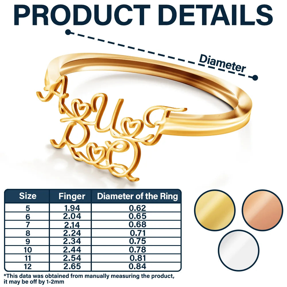 Gift For Wife,Gift For Girlfriend,Gift For Yourself,Gift For Women,Gift For Sibling,Gift For Sisters,Gift For Bestie,Love,Gift For Mother,Gift For Grandma - Multiple Initials With Heart - Personalized Custom Shaped Ring