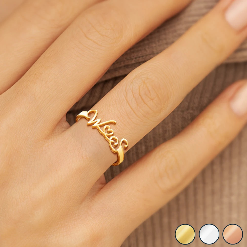 Multiple Initials With Heart - Personalized Custom Shaped Ring
