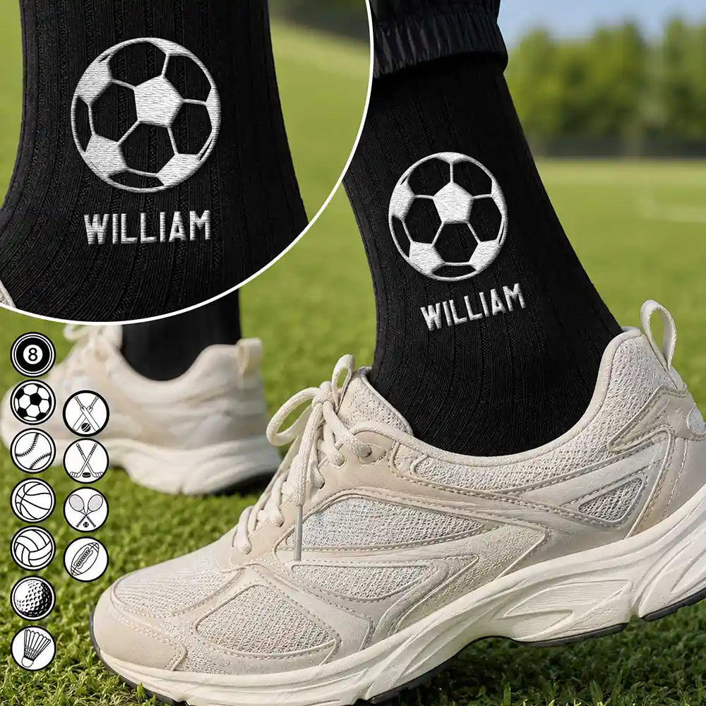 Football (Soccer), Gift For Yourself, Playful, Icon - Multiple Sports Icon Choices - Personalized Embroidered Socks