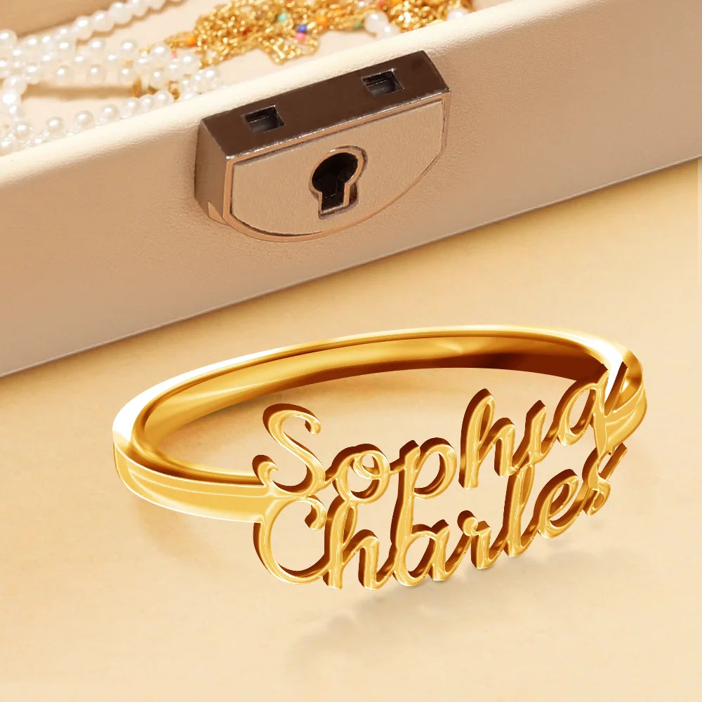 Gift For Couples, Gift For Husband, Gift For Wife, Gift For Boyfriend, Gift For Girlfriend, Gift For Yourself, Gift For Women, Gift For Men, Gift For Sibling, Gift For Sisters, Gift For Brothers, Gift For Bestie, Love - Multiple Stacked Names - Personalized Custom Shaped Ring