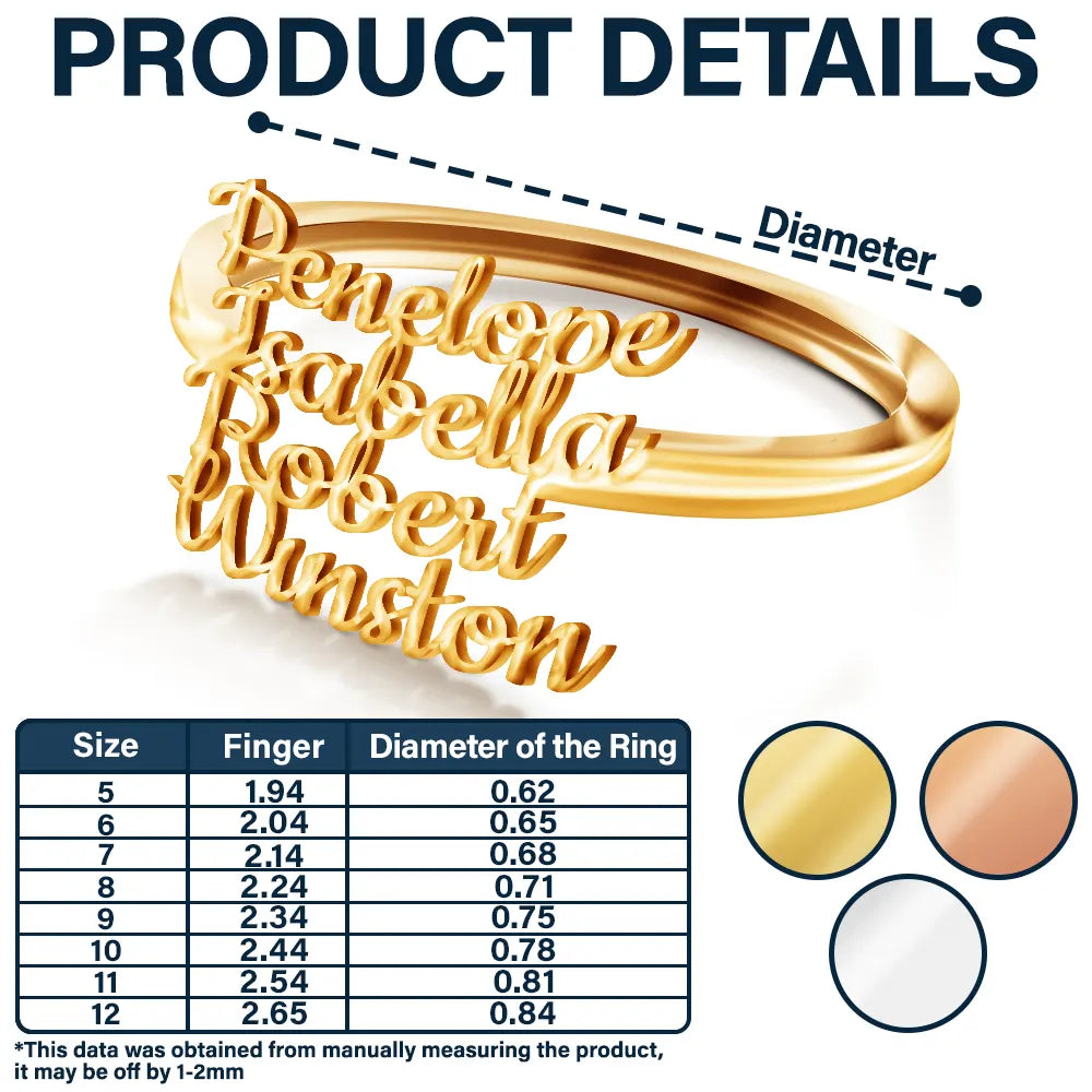 Gift For Couples, Gift For Husband, Gift For Wife, Gift For Boyfriend, Gift For Girlfriend, Gift For Yourself, Gift For Women, Gift For Men, Gift For Sibling, Gift For Sisters, Gift For Brothers, Gift For Bestie, Love - Multiple Stacked Names - Personalized Custom Shaped Ring