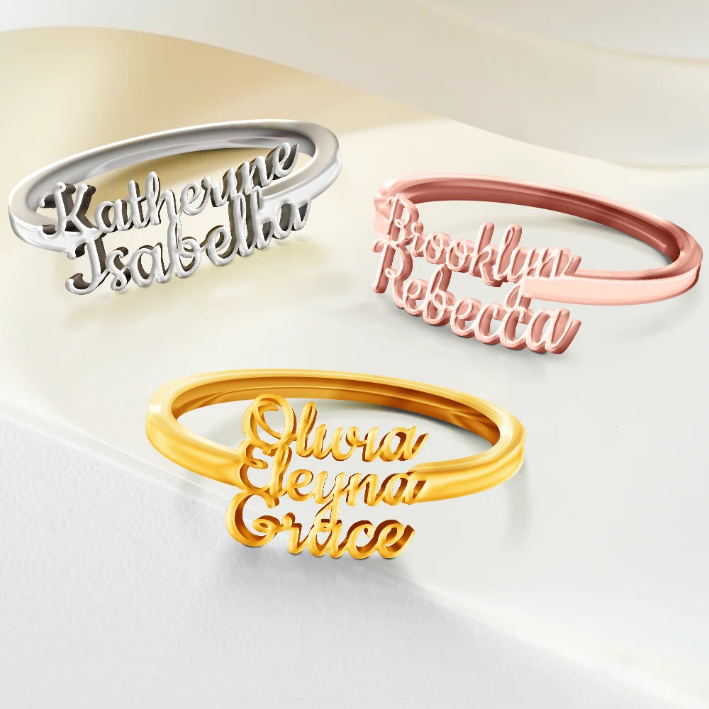 Gift For Couples, Gift For Husband, Gift For Wife, Gift For Boyfriend, Gift For Girlfriend, Gift For Yourself, Gift For Women, Gift For Men, Gift For Sibling, Gift For Sisters, Gift For Brothers, Gift For Bestie, Love - Multiple Stacked Names - Personalized Custom Shaped Ring