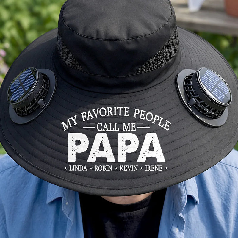 Gift For Grandpa,Gift For Father,Gardening,Happy - My Favorite People Call Me Papa - Personalized Solar Fan Hat