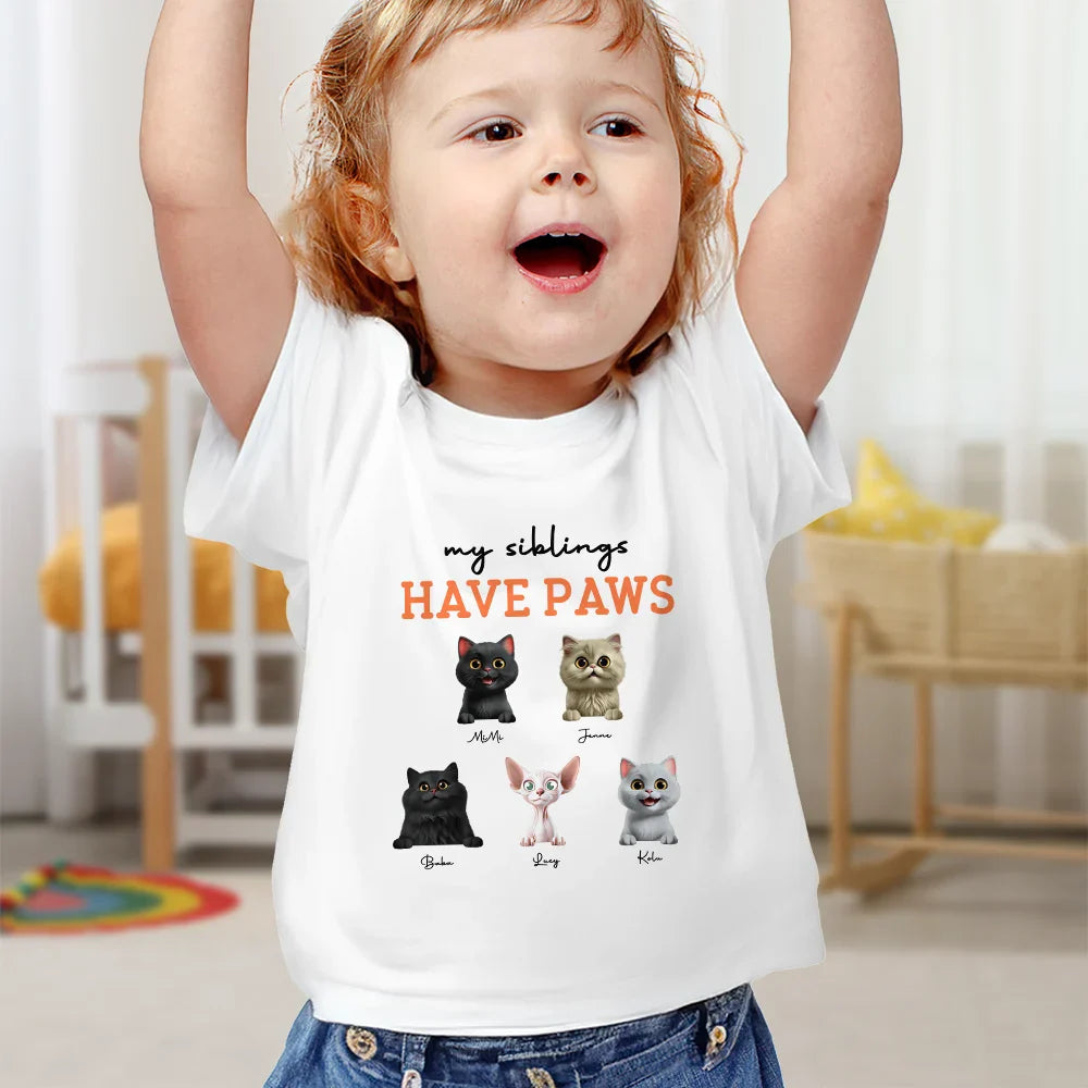 Pet Lovers, Dog Lovers, Cat Lovers, Gift For Kids, Happy - My Siblings Have Paws 3D Effect Dog Cat - Personalized Baby Onesie
