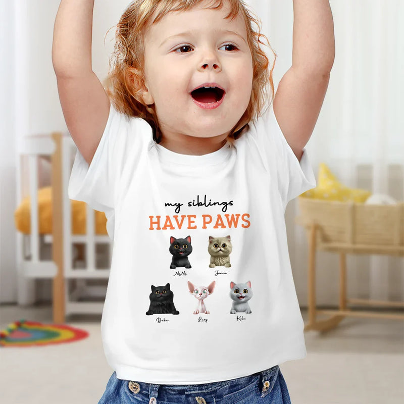 Pet Lovers, Dog Lovers, Cat Lovers, Gift For Kids, Happy - My Siblings Have Paws 3D Effect Dog Cat - Personalized Baby Onesie