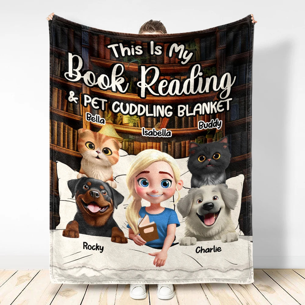Cat Mom, Reading, Dog Mom, Gift For Yourself, Happy - My Book Reading & Cat Cuddling Blanket 3D Effect - Personalized Fleece Blanket, Sherpa Blanket