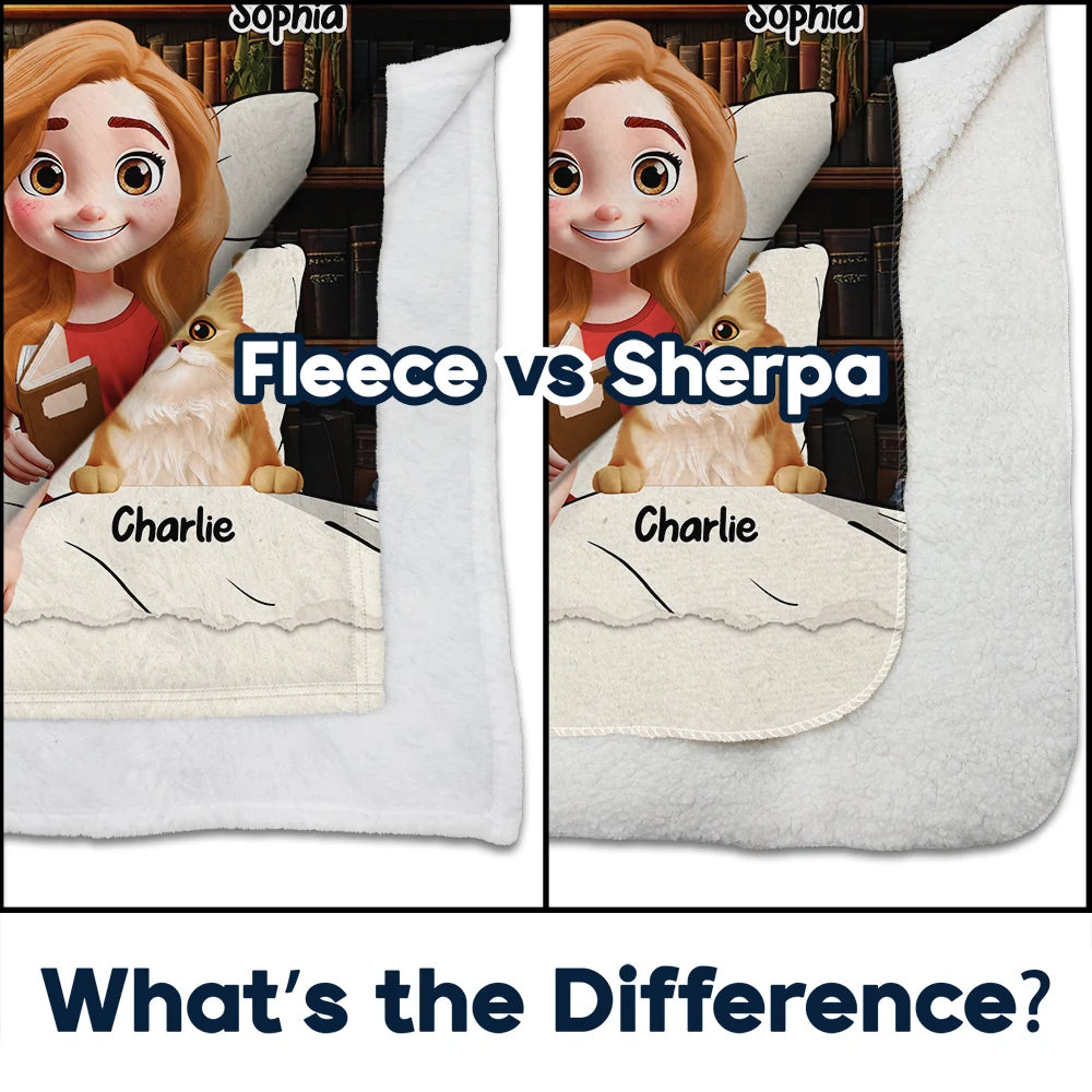 Cat Mom, Reading, Dog Mom, Gift For Yourself, Happy - My Book Reading & Cat Cuddling Blanket 3D Effect - Personalized Fleece Blanket, Sherpa Blanket