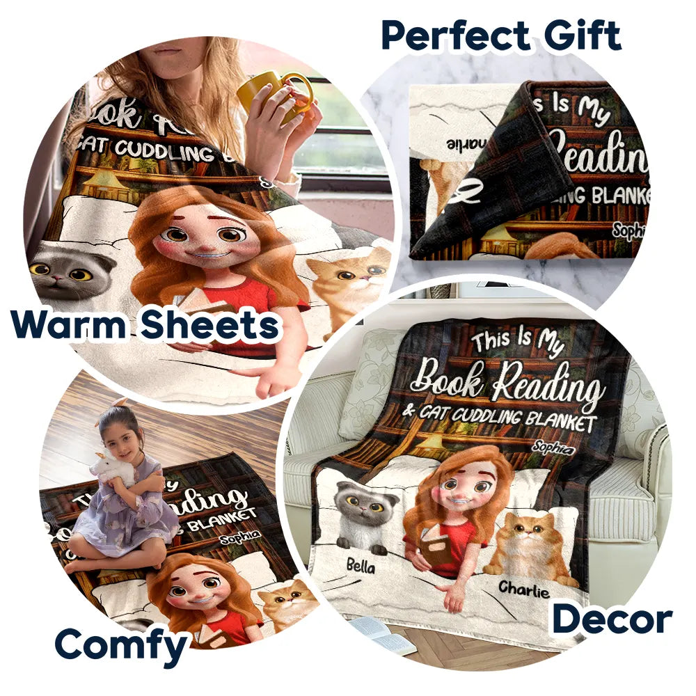 Cat Mom, Reading, Dog Mom, Gift For Yourself, Happy - My Book Reading & Cat Cuddling Blanket 3D Effect - Personalized Fleece Blanket, Sherpa Blanket