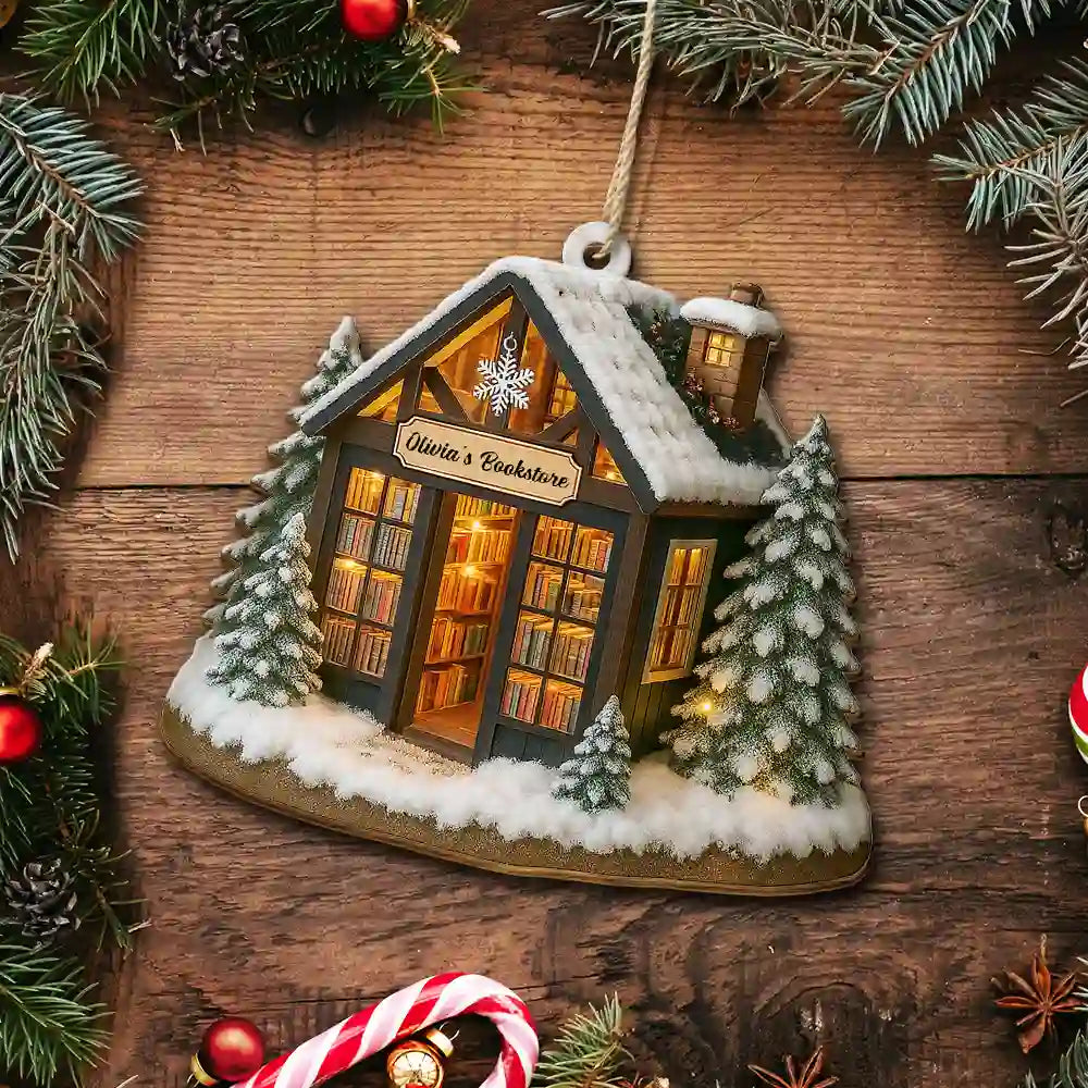 Christmas,Reading,Gift For Yourself,Happy - My Bookstore Book Corner - Personalized Custom Shaped Wooden Ornament