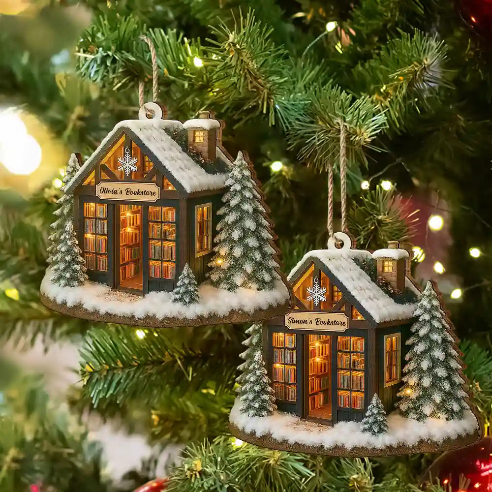 Christmas,Reading,Gift For Yourself,Happy - My Bookstore Book Corner - Personalized Custom Shaped Wooden Ornament