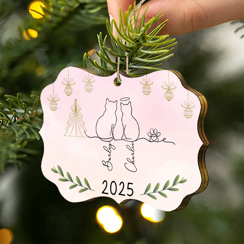 Love,Cat Lovers,Pet Lovers,Christmas - My Cats Line Christmas - Personalized Medallion Wooden Ornament