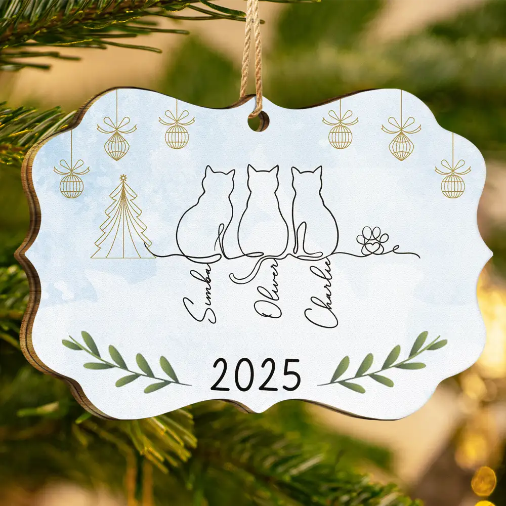 Love,Cat Lovers,Pet Lovers,Christmas - My Cats Line Christmas - Personalized Medallion Wooden Ornament