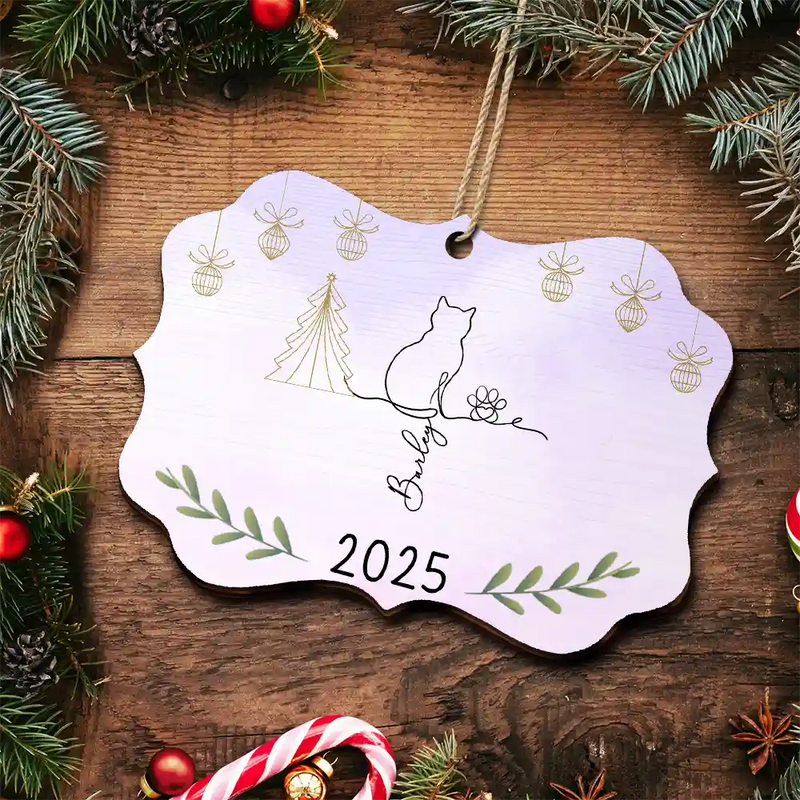 Love,Cat Lovers,Pet Lovers,Christmas - My Cats Line Christmas - Personalized Medallion Wooden Ornament