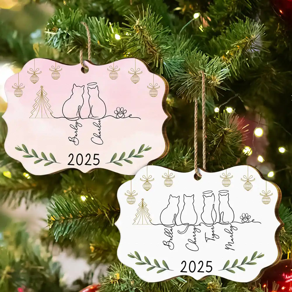 Love,Cat Lovers,Pet Lovers,Christmas - My Cats Line Christmas - Personalized Medallion Wooden Ornament