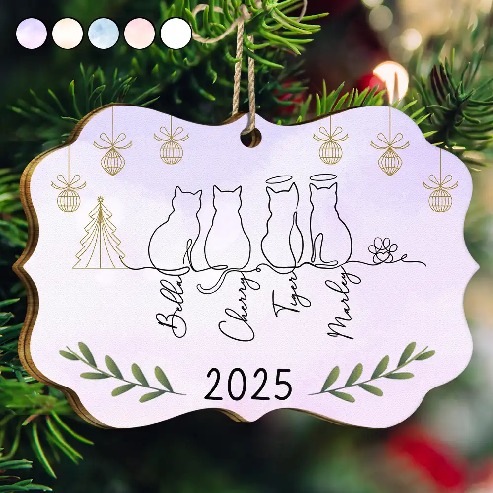My Cats Line Christmas - Personalized Medallion Wooden Ornament