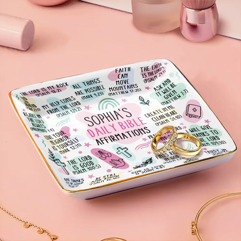 Top Market,Love,Gift For Yourself,Gift For Women,Gift For Men,Christian - My Daily Bible Affirmations - Personalized Ring Dish