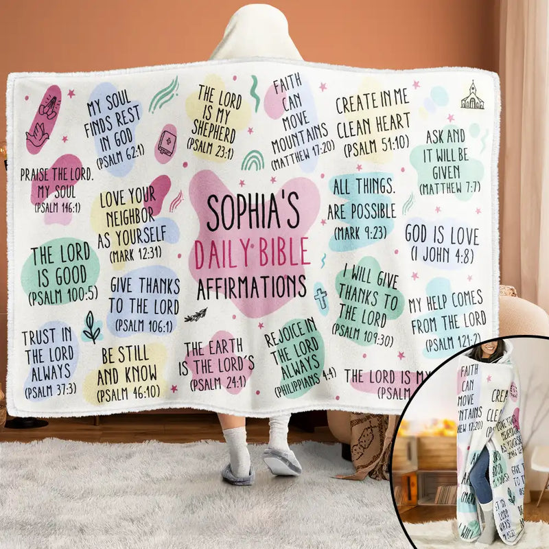 Top Market,Love,Gift For Yourself,Gift For Women,Gift For Men,Christian,Non-Eng - My Daily Bible Affirmations - Personalized Wearable Hooded Blanket