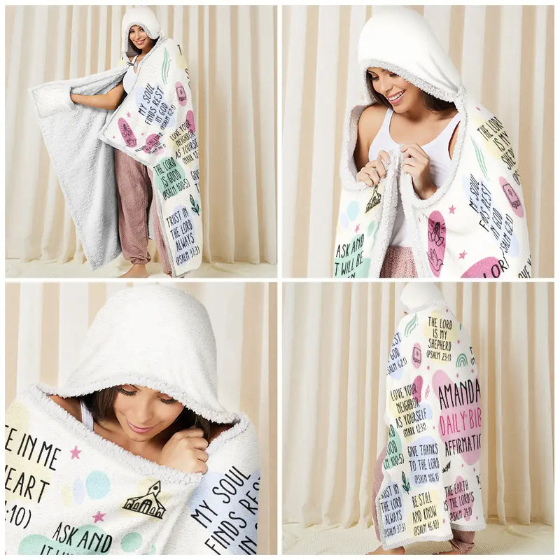 Top Market,Love,Gift For Yourself,Gift For Women,Gift For Men,Christian,Non-Eng - My Daily Bible Affirmations - Personalized Wearable Hooded Blanket