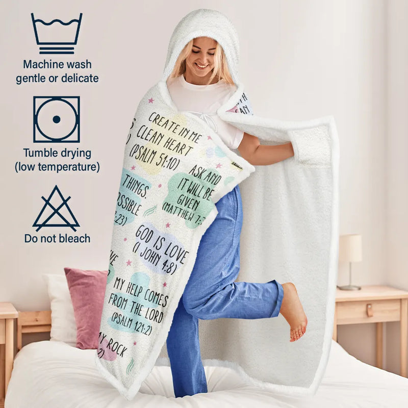 Top Market,Love,Gift For Yourself,Gift For Women,Gift For Men,Christian,Non-Eng - My Daily Bible Affirmations - Personalized Wearable Hooded Blanket