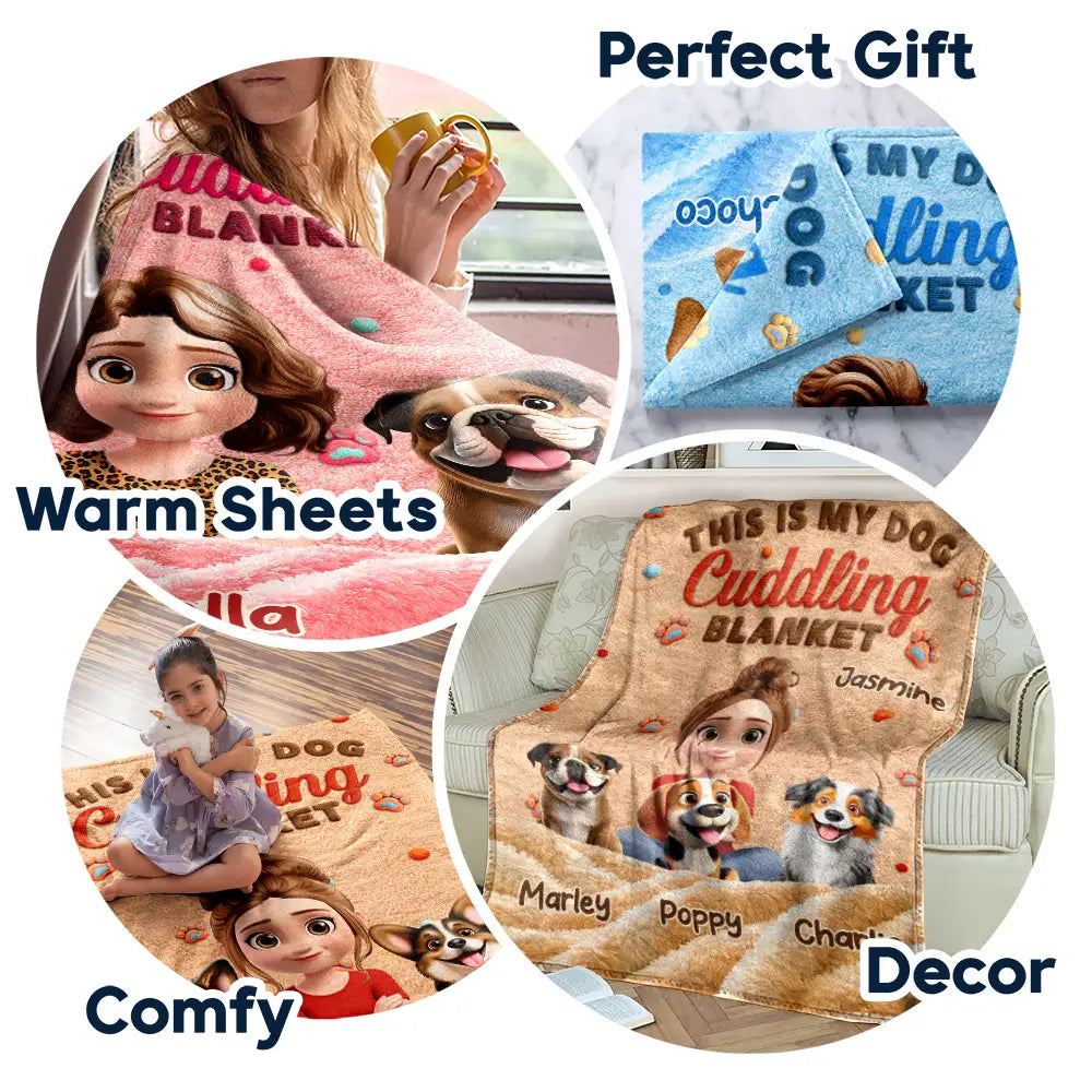 Pet Lovers,Pet Mom,Pet Dad,Dog Lovers,Dog Mom,Dog Dad,Happy - My Dog Cuddling Blanket Embroidery Effect - Personalized Fleece Blanket, Sherpa Blanket