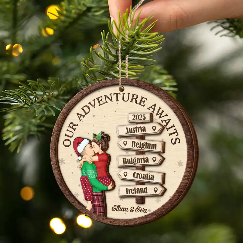 Christmas,Travel,Gift For Couples,Gift For Husband,Gift For Wife,Gift For Boyfriend,Gift For Girlfriend,Happy - My Favorite Adventure Partner Couple - Personalized 2-Layered Wooden Ornament