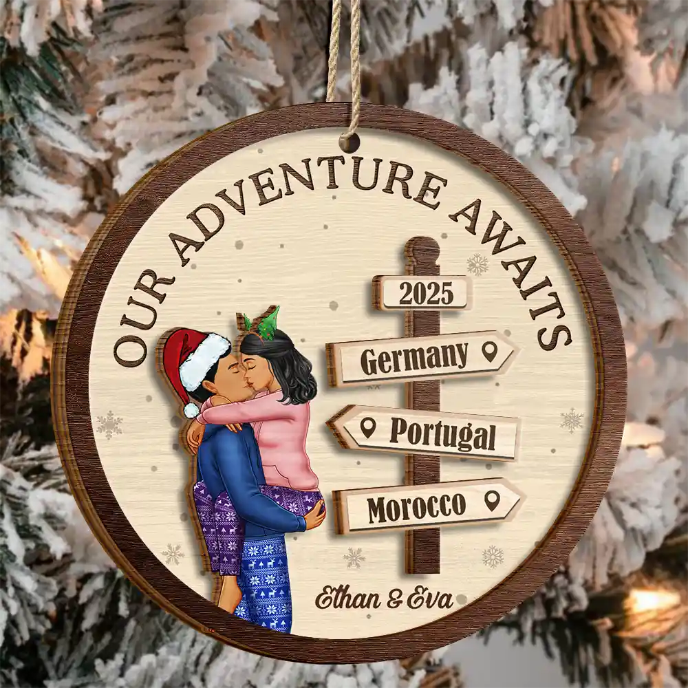 Christmas,Travel,Gift For Couples,Gift For Husband,Gift For Wife,Gift For Boyfriend,Gift For Girlfriend,Happy - My Favorite Adventure Partner Couple - Personalized 2-Layered Wooden Ornament