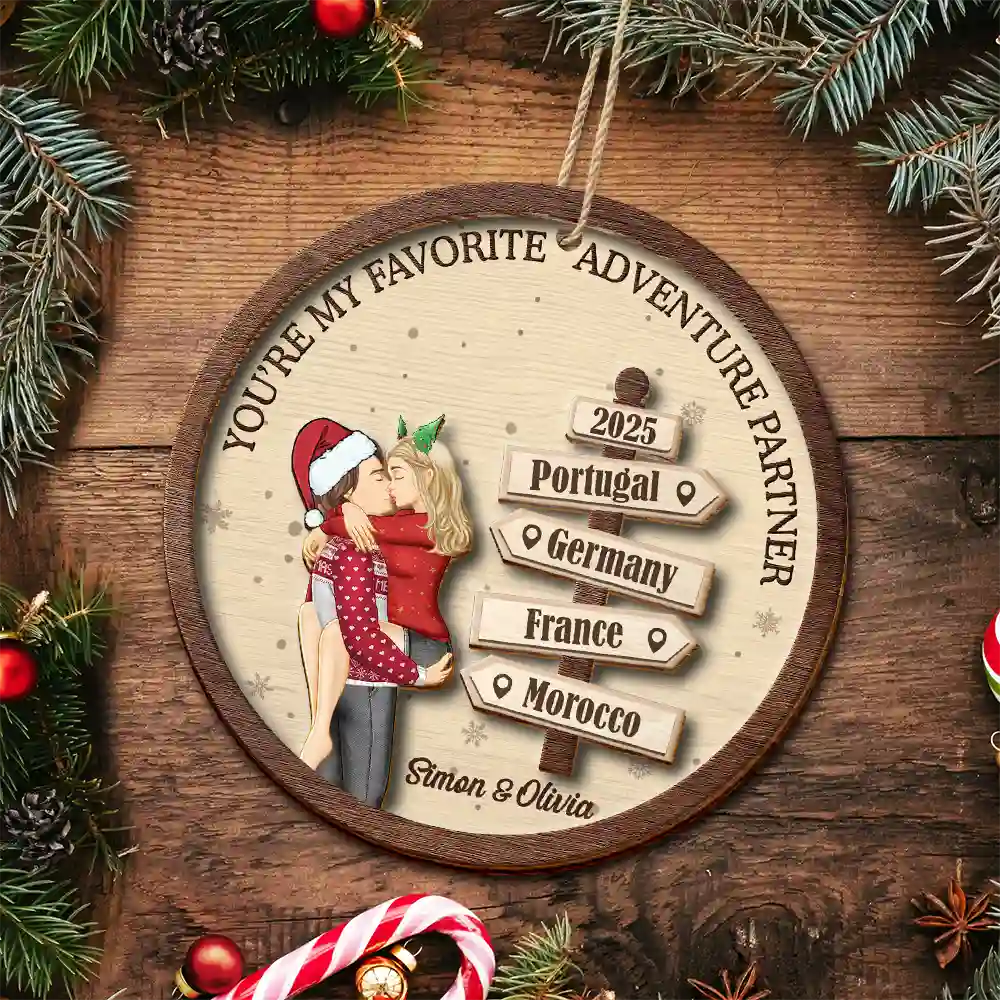 My Favorite Adventure Partner Couple - Personalized 2-Layered Wooden O ...