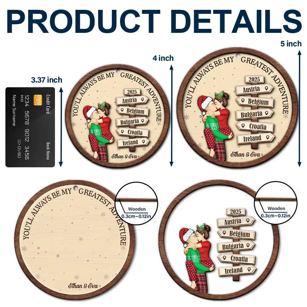 Christmas,Travel,Gift For Couples,Gift For Husband,Gift For Wife,Gift For Boyfriend,Gift For Girlfriend,Happy - My Favorite Adventure Partner Couple - Personalized 2-Layered Wooden Ornament