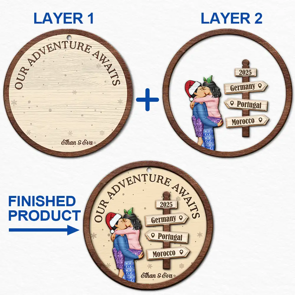 My Favorite Adventure Partner Couple - Personalized 2-Layered Wooden O ...