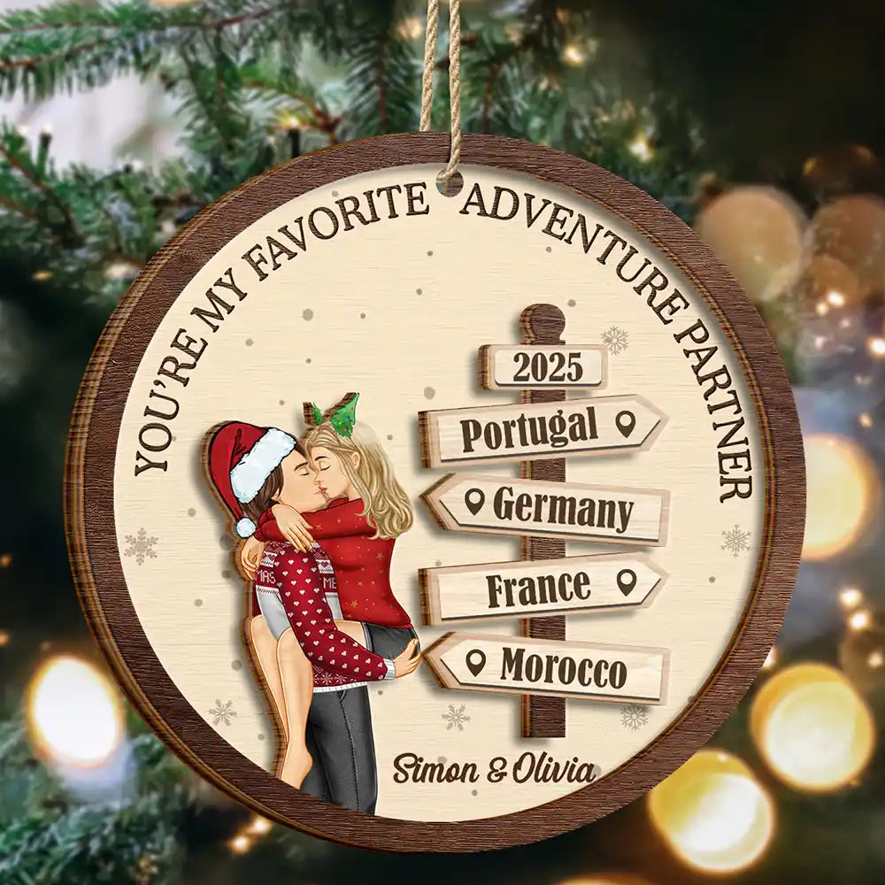 My Favorite Adventure Partner Couple - Personalized 2-Layered Wooden Ornament