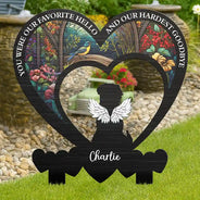 Pet Lovers, Memorial, Sad - My Favorite Hello And Hardest Goodbye - Personalized Metal Garden Stake
