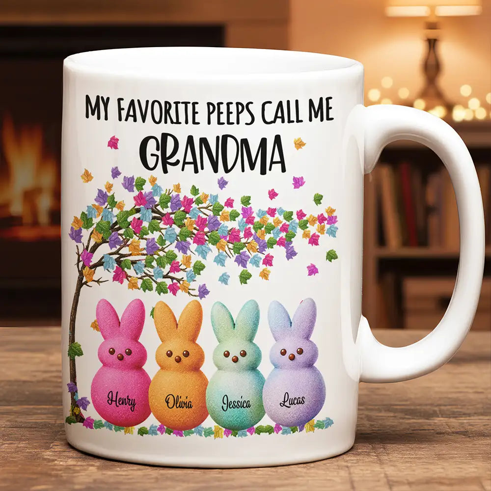 Funny, Gift For Mother, Gift For Grandma, Gift For Wife, Easter - My Favorite Peeps Call Me Grandma - Personalized White Edge-to-Edge Mug