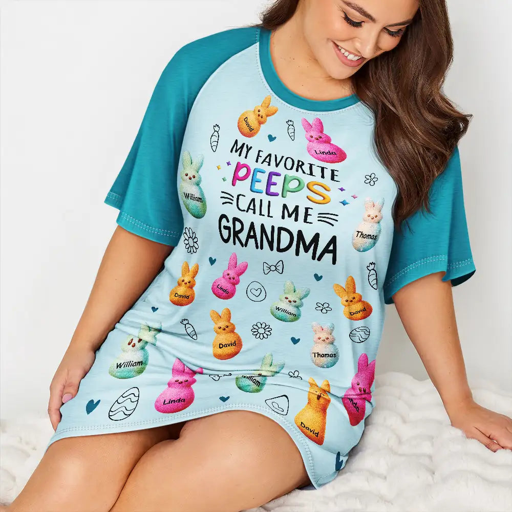 Happy,Gift For Wife,Gift For Mother,Gift For Grandma,Easter - My Favorite Peeps Call Me Grandma - Personalized Women's Sleep Tee