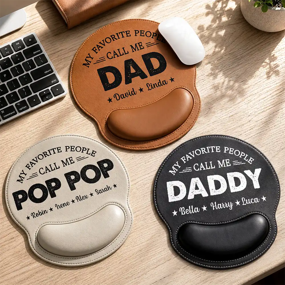 Gift For Husband,Gift For Father,Gift For Grandpa,Dad - Children,Grandpa - Grandkids,Non-Eng,Special Font,Confident - My Favorite People Call Me Daddy Grandpa - Personalized Leather Mouse Pad