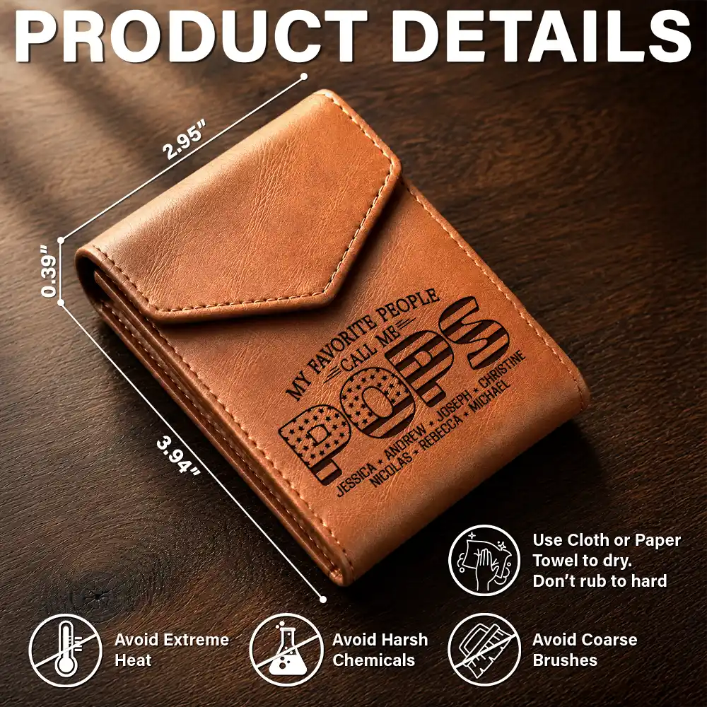 Independence Day, Gift For Grandpa, Proud, Icon - My Favorite People Call Me Papa - Personalized Leather Slim Wallet