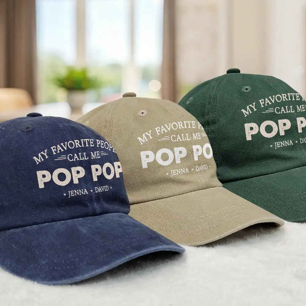 Gift For Grandpa, Gift For Father, Happy, Summer - My Favorite People Call Me Papa - Personalized Vintage Washed Denim Cap