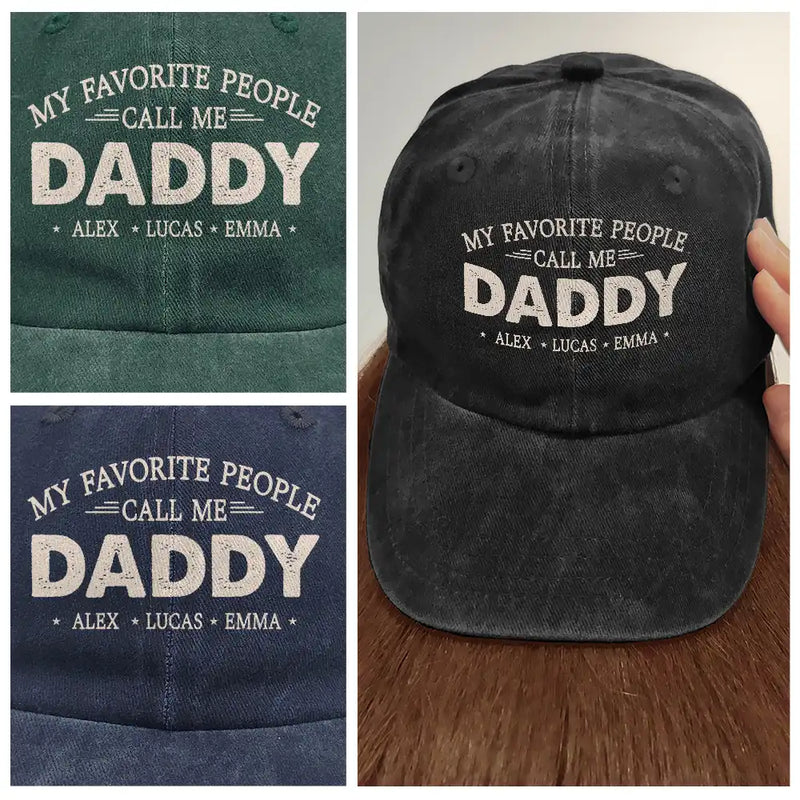 Gift For Grandpa, Gift For Father, Happy, Summer - My Favorite People Call Me Papa - Personalized Vintage Washed Denim Cap
