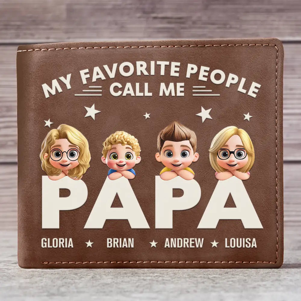 Gift For Father,Gift For Grandpa - My Favorite People Call Me Papa Daddy - Personalized Leather Wallet