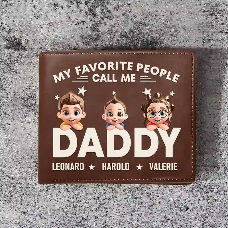 Gift For Father,Gift For Grandpa - My Favorite People Call Me Papa Daddy - Personalized Leather Wallet