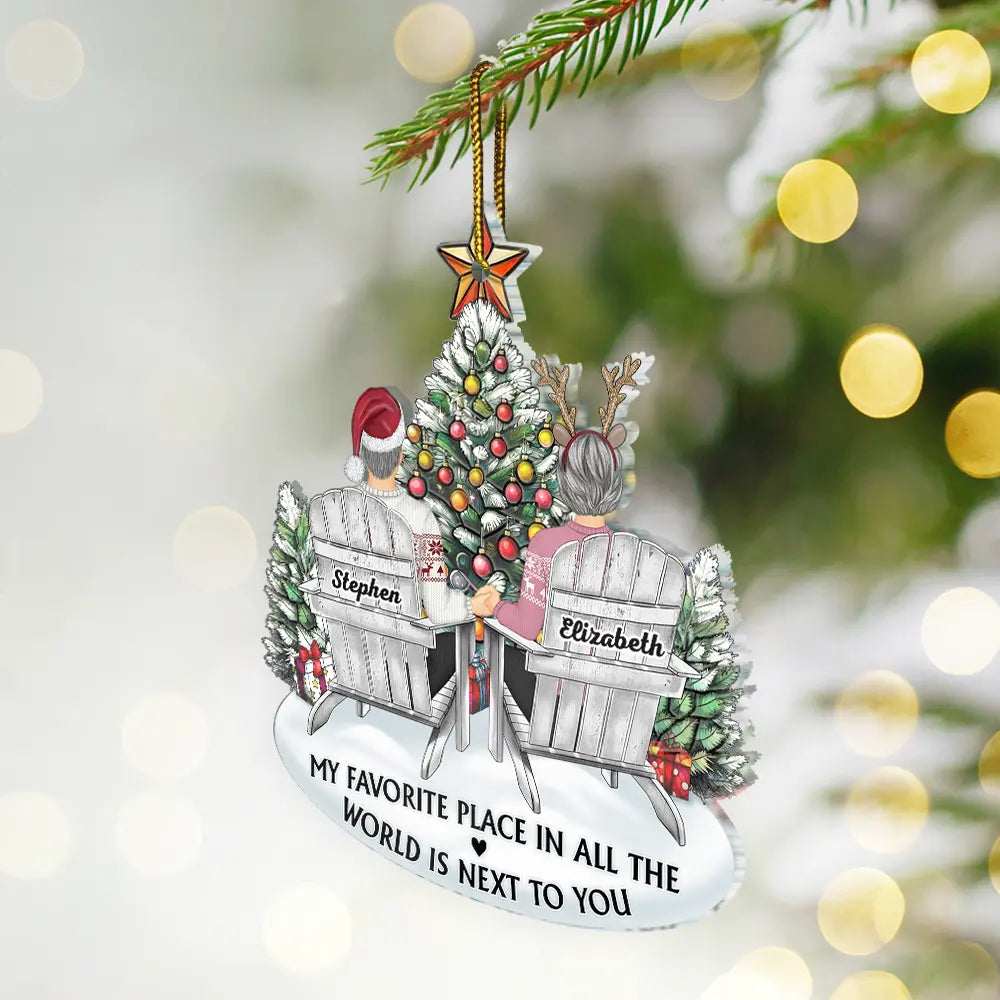 Christmas,Gift For Couples,Gift For Husband,Gift For Wife,Gift For Boyfriend,Gift For Girlfriend,Happy - My Favorite Place In All The World - Personalized Custom Shaped Acrylic Ornament