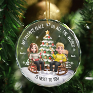 Christmas,Gift For Couples,Gift For Husband,Gift For Wife,Gift For Boyfriend,Gift For Girlfriend,Happy - My Favorite Place In All The World 3D Effect - Personalized Circle Glass Ornament