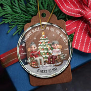 Christmas,Gift For Couples,Gift For Husband,Gift For Wife,Gift For Boyfriend,Gift For Girlfriend,Happy - My Favorite Place In All The World 3D Effect - Personalized Circle Glass Ornament